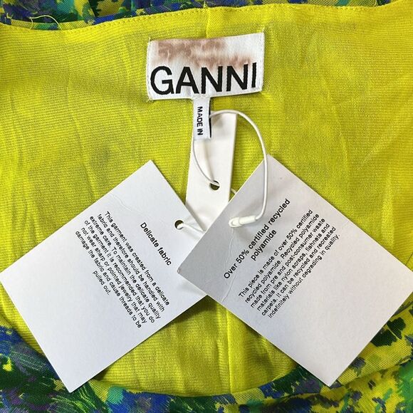 NWT Ganni | Sulphur Spring Stretch Recycled Nylon Mesh Midi Dress 34 2 - Picture 7 of 10